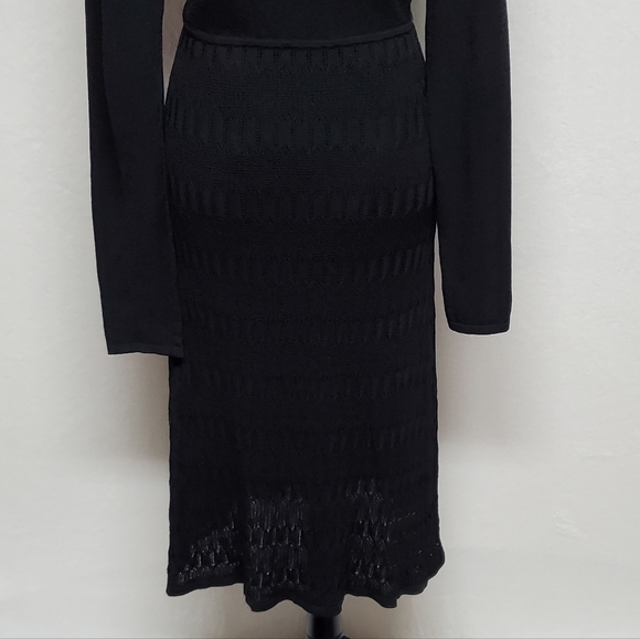 Vintage 90s Jones Wear Morticia Black Blousen Eyelet Knit V-neck Bodycon Dress - Picture 12 of 14